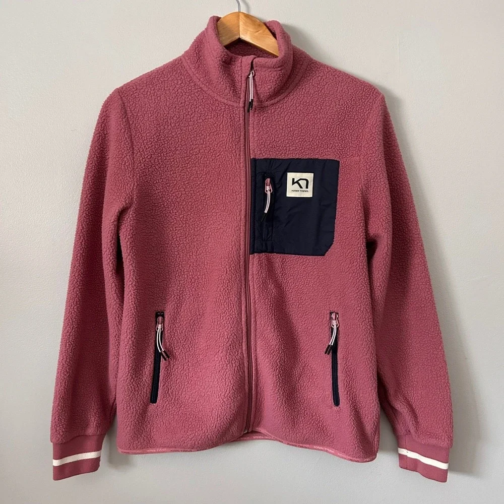 Kari Traa Jacket Womens Medium Rose Pink Rothe Sherpa Full Zip‎ Fleece Mock Neck